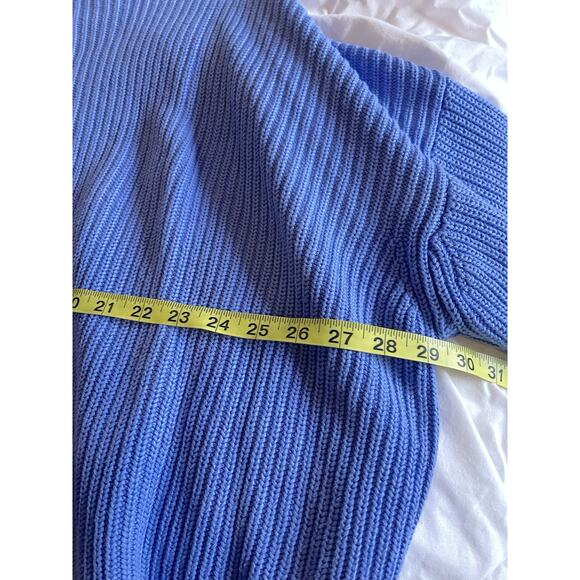 French Connection Cozy Oversized Cropped Boat Neck Sweater Blue L 100% Cotton - Picture 3 of 5